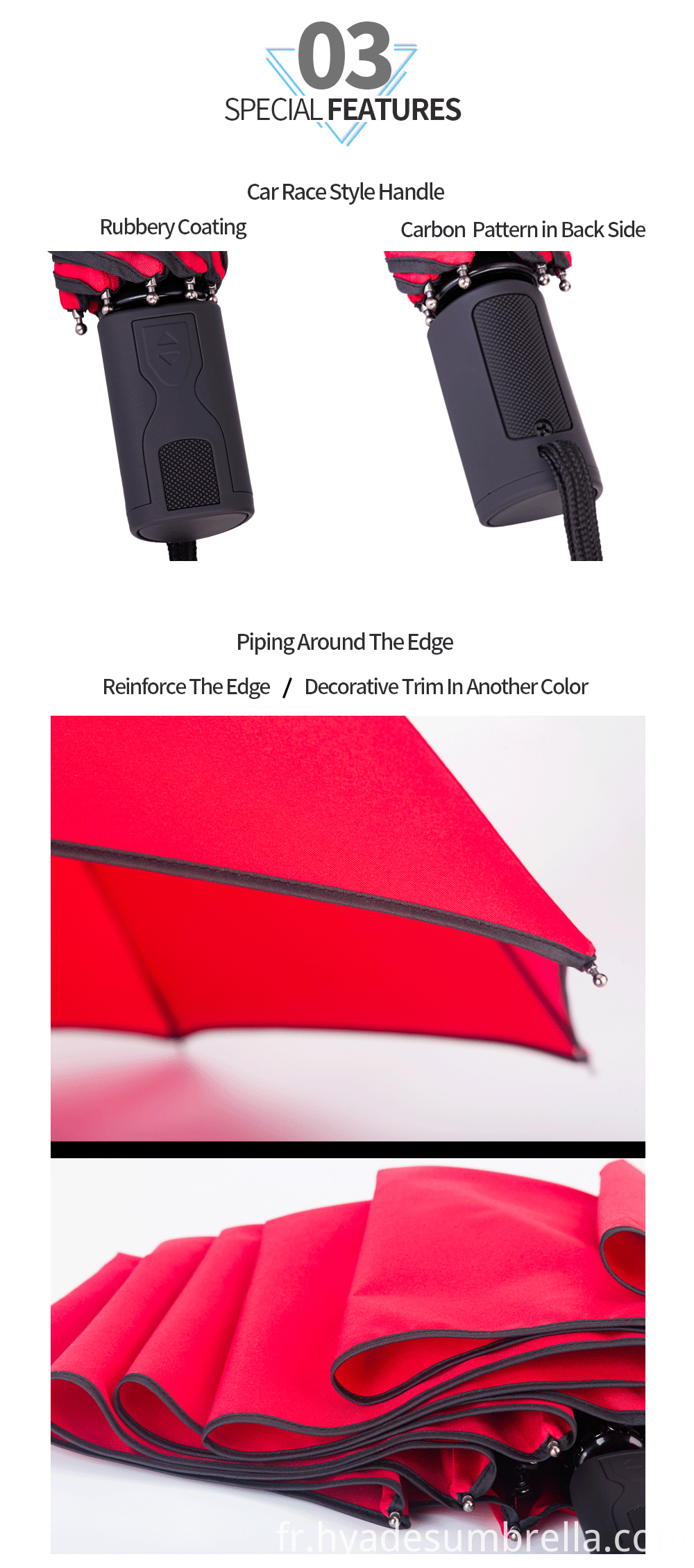 3 Parapluie Pliant Noir 3 Folding Umbrella Piping Black